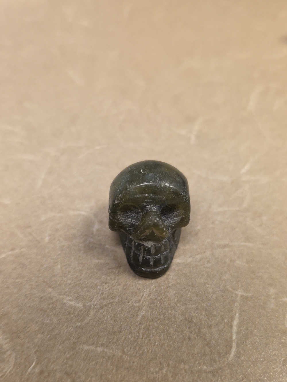 Hand-Carved Dark Green Stone Skull Accent